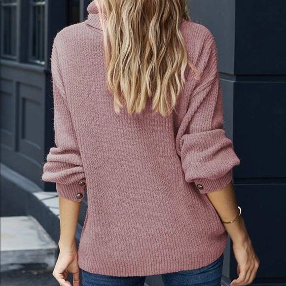 Rib knit turtleneck sweater button dusty pink - Picture 3 of 8